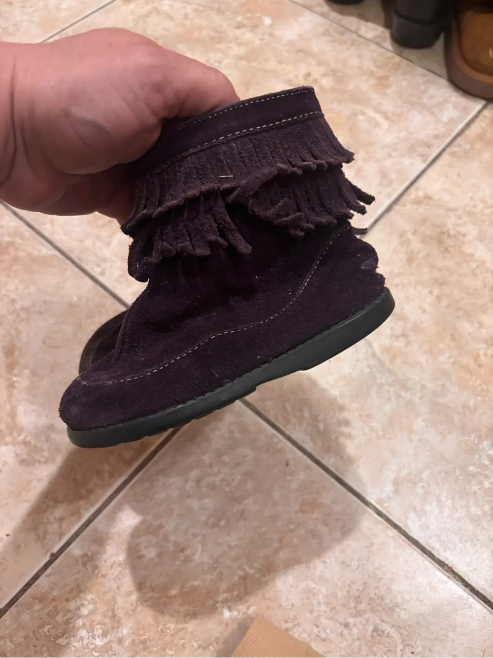 See Kai Run Plum Suede Fringe Ankle Boots